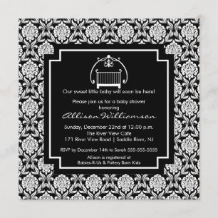 Damask Wieg Baby Baby shower Invitation Kaart