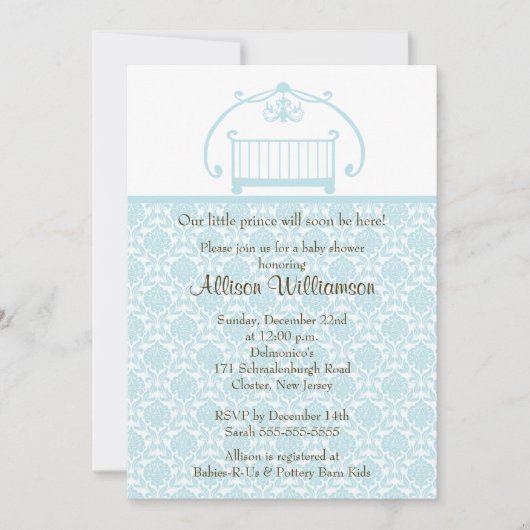 Damask Wieg Baby Baby shower Invitation Kaart (Voorkant)