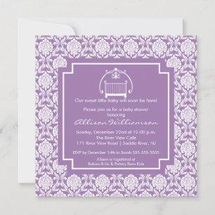 Damask Wieg Baby Girl Baby shower Invitation Kaart