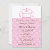 Damask Wieg Girl Baby shower Invitation Kaart (Voorkant)