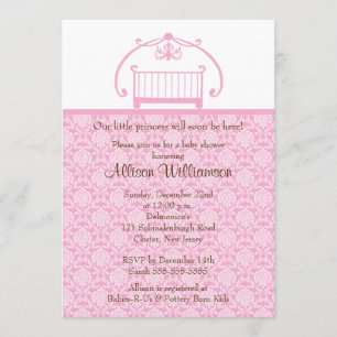 Damask Wieg Girl Baby shower Invitation Kaart