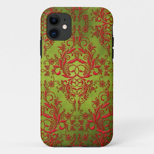 Damask Wildbloemen, Electra in Chartreuse en Red Case-Mate iPhone Case (Achterkant)