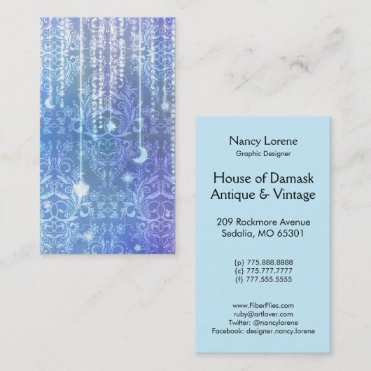 Damask Wildbloemen, MADAM VALESKA in BLUE Visitekaartje (Voorkant / Achterkant)