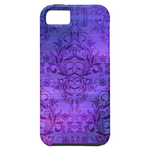 Damask Wildbloemen, Oceanic in Paars en Blue Case-Mate iPhone Case (Achterkant)