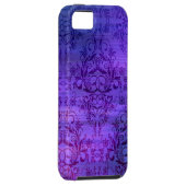 Damask Wildbloemen, Oceanic in Paars en Blue Case-Mate iPhone Case (Back/Rechts)