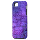 Damask Wildbloemen, Oceanic in Paars en Blue Case-Mate iPhone Case (Achterkant Links)
