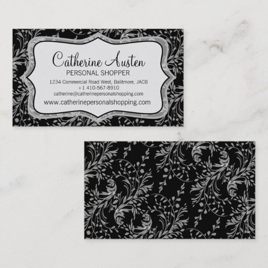 Damask wilde bloemen dagelijks zwart visitekaartje (Voorkant / Achterkant)