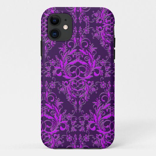 Damask Wilde Bloemen, Geperst Metaal in Paars Case-Mate iPhone Case (Achterkant)
