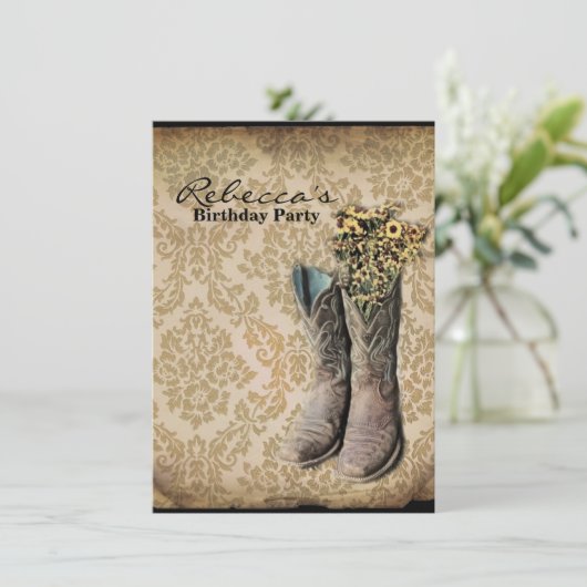Damask wildflower Western land cowboy party Kaart (Staand voorkant)