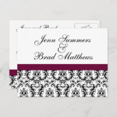 Damask Wine Wedding Bewaar de datum Aankondigingskaart (Voorkant / Achterkant)