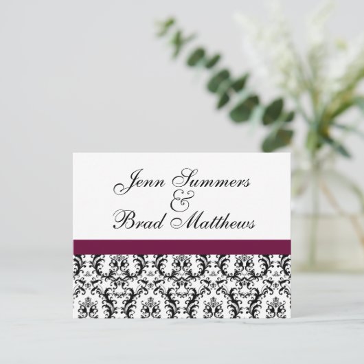 Damask Wine Wedding Bewaar de datum Aankondigingskaart (Staand voorkant)