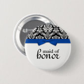 Damask with Blue Bow Maid of Honor Button (Voorkant /achterkant)
