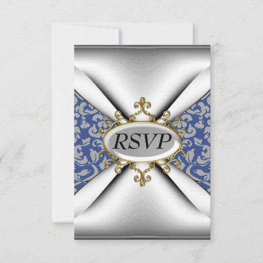 Damask Witte Verjaardagsfeest RSVP Kaartje (Voorkant)