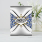 Damask Witte Verjaardagsfeest RSVP Kaartje (Staand voorkant)