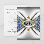 Damask Witte Verjaardagsfeest RSVP Kaartje (Voorkant / Achterkant)