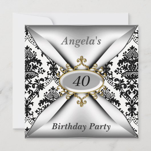 Damask Witte Verjaardagsfeest Uitnodiging (Voorkant)