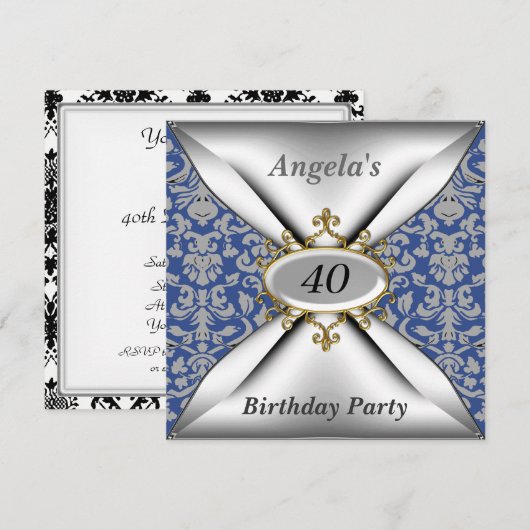 Damask Witte Verjaardagsfeest Uitnodiging (Voorkant / Achterkant)