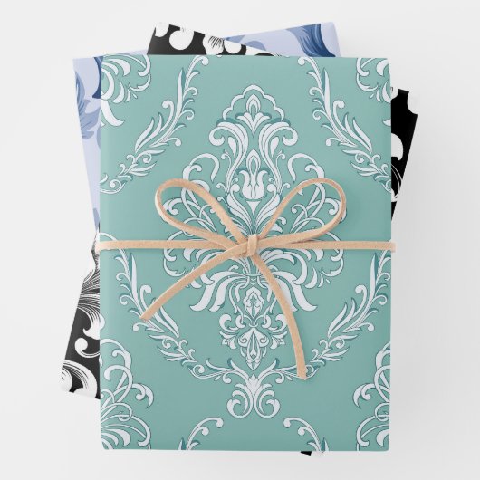 Damask Wrapping Paper Flat Sheet Set of 3 patterns (In situ)