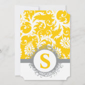 Damask Yellow Gray Monogram Wedding Invite Kaart (Achterkant)