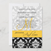 Damask Yellow Monogram Names Wedding Invitation Kaart (Voorkant)