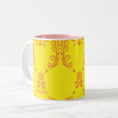 Damask Yellow-Oranje Tweekleurige Koffiemok (Voorkant links)