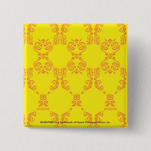Damask Yellow-Oranje Vierkante Button 5,1 Cm (Voorkant)