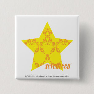 Damask Yellow-Sinaasappel 3 Vierkante Button 5,1 Cm