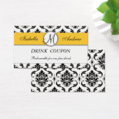 Damask Yellow Wedding Free Drink Coupon Card Visitekaartje (Bureau)