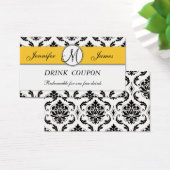 Damask Yellow Wedding Free Drink Coupon Card Visitekaartjes (Bureau)
