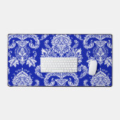 Damask Zaffre Blauw Hedendaagse Monochromatische Bureaumat (Keyboard & Muis)