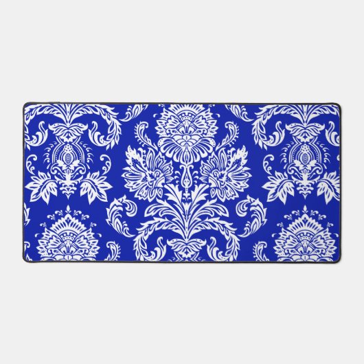 Damask Zaffre Blauw Hedendaagse Monochromatische Bureaumat (Voorkant)