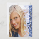 Damask zie Foto Blue Invitation Kaart (Voorkant)