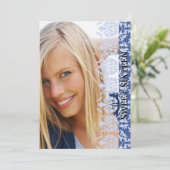 Damask zie Foto Blue Invitation Kaart (Staand voorkant)