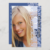 Damask zie Foto Blue Invitation Kaart (Voorkant / Achterkant)
