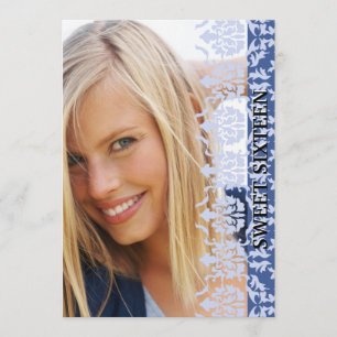 Damask zie Foto Blue Invitation Kaart