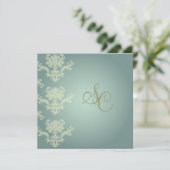 Damask + zilverblauw/bruiloft-uitnodigingen kaart (Staand voorkant)