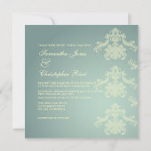 Damask + zilverblauw/bruiloft-uitnodigingen kaart (Achterkant)