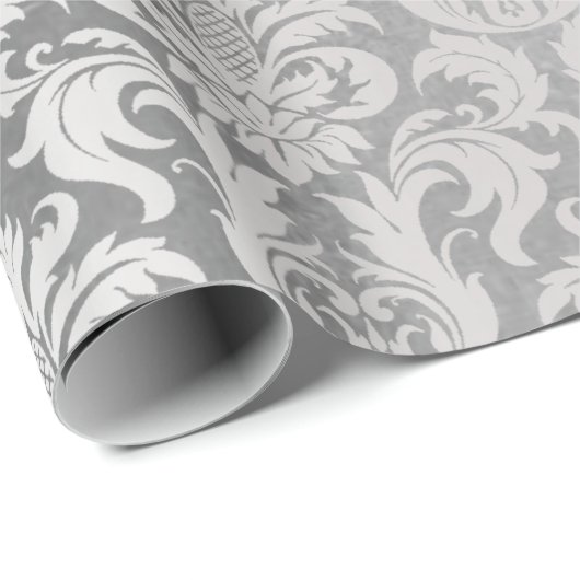 Damask Zilveren Grijs Royal Metallic Elegant Bruil Cadeaupapier (Rol Hoek)