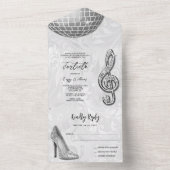 Damask, Zilveren Stiletto, Muziek & Discobal 40e All In One Uitnodiging (Binnen)