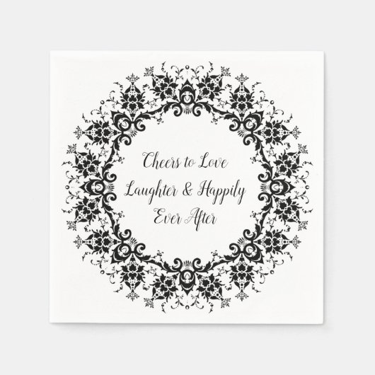 Damask zwart en wit trouwpapier servet (Voorkant)