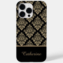 Damask Zwart Goud Swirl Gepersonaliseerde Naam