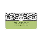 Damask zwart limoen monogram Wedding Label (Voorkant)