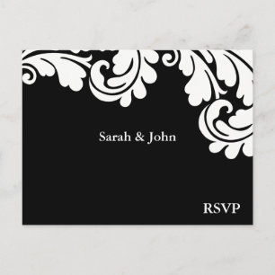 Damask Zwart-wit bruiloft RSVP 1 Uitnodiging Briefkaart