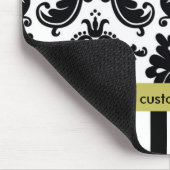 Damask Zwart Wit Chartreuse + Strepen Muismat (Hoek)