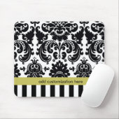 Damask Zwart Wit Chartreuse + Strepen Muismat (Met muis)