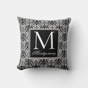 Damask Zwart Wit Monogram Kussen