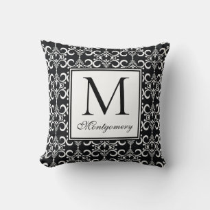 Damask Zwart Wit Monogram Kussen
