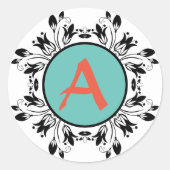 Damask zwart-wit MONOGRAM Sticker (Voorkant)