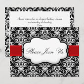 Damask Zwart/Wit/Rood Feest Uitnodigingen (Voorkant / Achterkant)