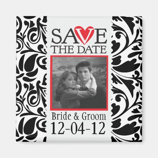 Damask Zwart-wit Save The Date Magnet (Voorkant)